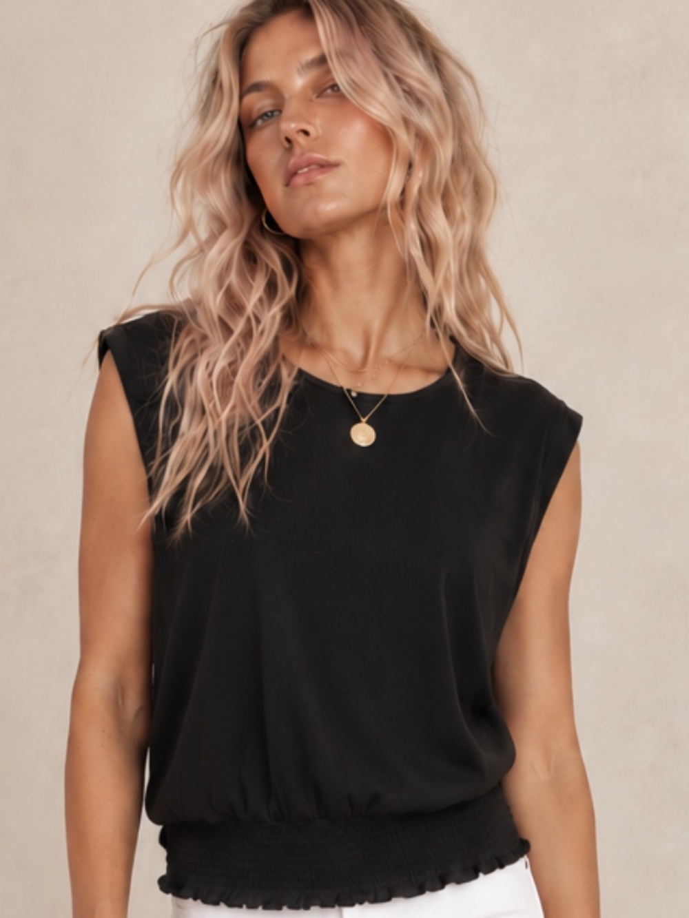 A.NEW DAY Black Smocked Waist Bubble Hem Cap Sleeve Knit Top XL/XXL NWOT